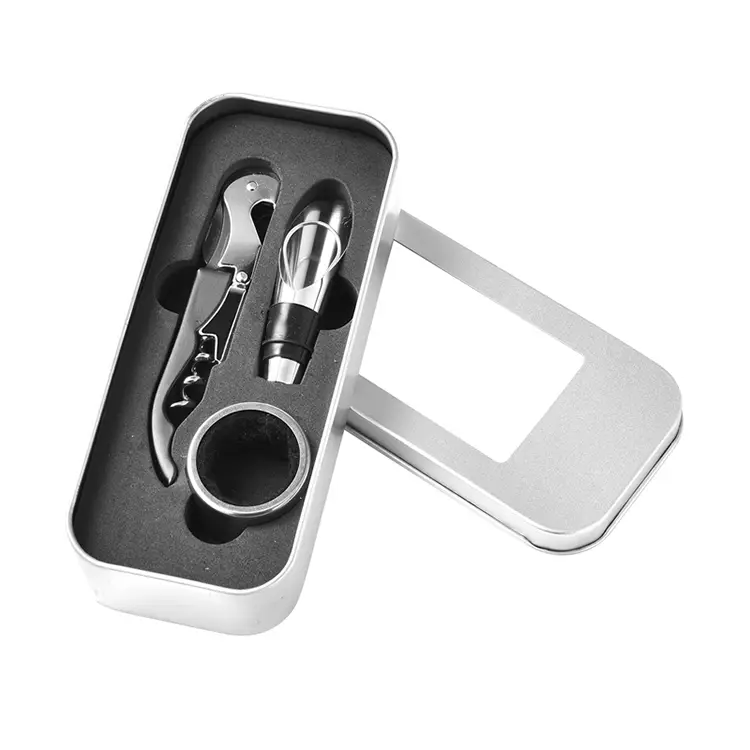 Acessórios de vinho de 3pcs com janela de vinhos de caixa de estanho